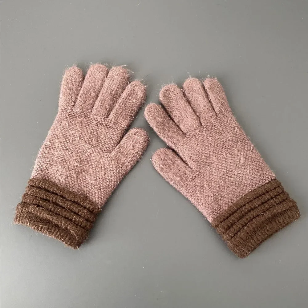 Vintage Mocha & Chocolate Brown Knit Gloves Sz Small Button Accent Preppy Chic
